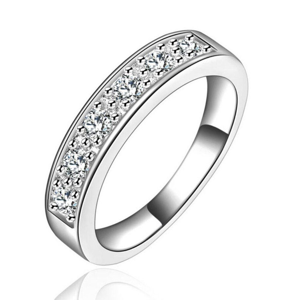 925 Silver Plated Sparkling CZ Wedding Couple Ring, FB16FA1080-9